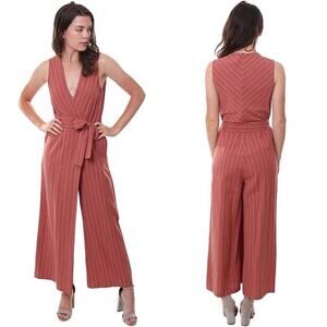 Saylor Womens Emery Stripe Jumpsuit Size XS Linen Blend Wide Leg Preppy Coastal